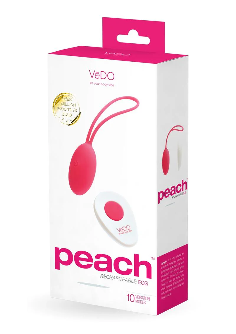 Vedo Peach Rechargeable Silicone Egg Vibrator with Remote Control - Foxy - Image 2
