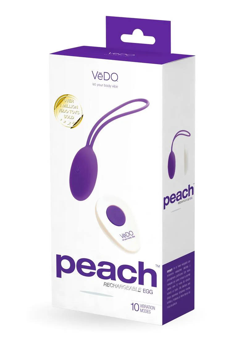 Vedo Peach Rechargeable Silicone Egg Vibrator with Remote Control - Into You - Image 2