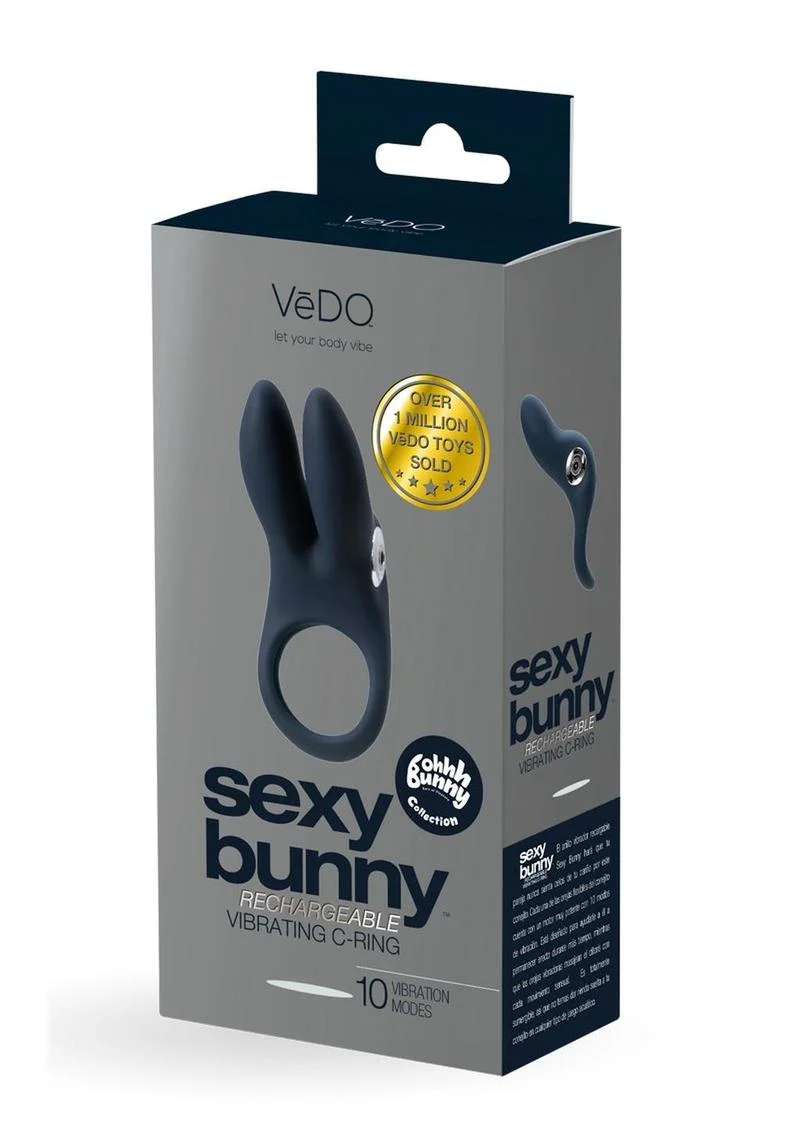 Vedo Sexy Bunny Rechargeable Silicone Couples Cock Ring - Black Pearl - Image 2