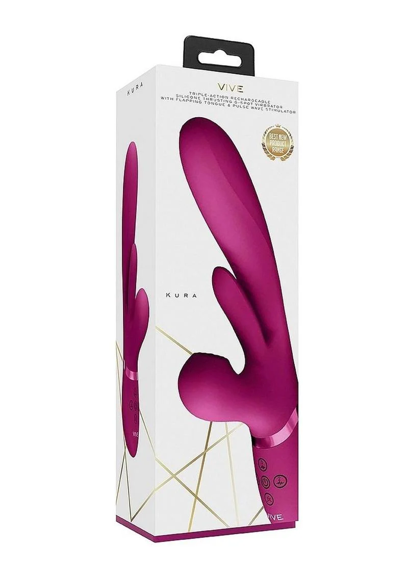 Vive Kura Rechargeable Silicone Triple Motor Thrusting G-Spot with Flapper and Air Wave Clit Stimulation Vibrator - Image 6