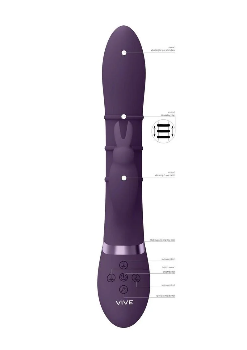 Vive Kura Rechargeable Silicone Triple Motor Up and Down Vibrating Triple Ring Rabbit - Image 4