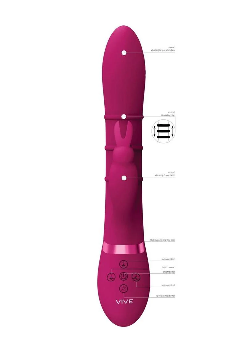 Vive Kura Rechargeable Silicone Triple Motor Up and Down Vibrating Triple Ring Rabbit - Image 7