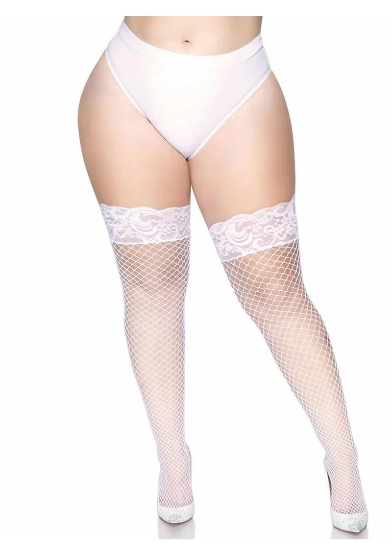 Leg Avenue Spandex Industrial Net Thigh Highs with Stay Up Silicone Lace Top - Image 2
