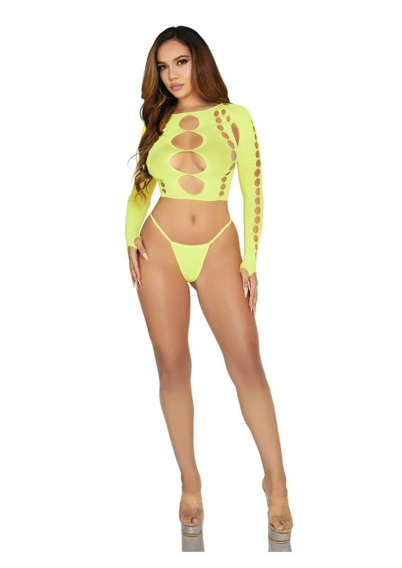 Leg Avenue Seamless Cut Out Long Sleeve Crop Top and G-String Panty - Image 4