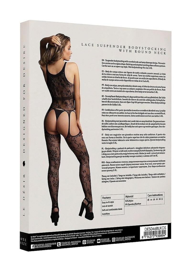 Le Desir Lace Suspender Bodystocking with Round Neck - Image 4