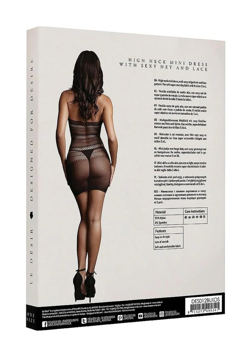 Le Desir High Lace Neck Net Mini Dress - Image 4