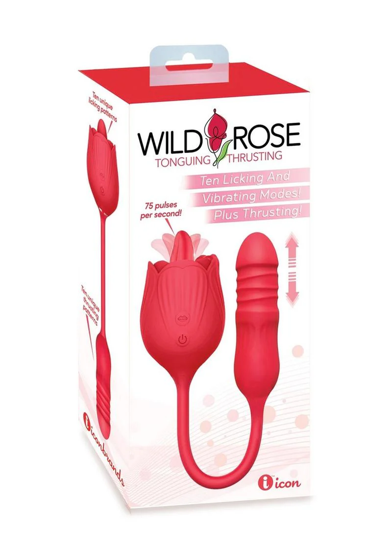 Wild Rose Lick and Thrust Rechargeable Silicone Dual Vibrator with Clitoral Stimulator - Image 2