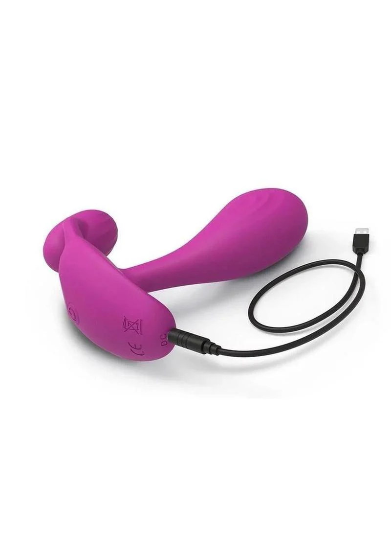 Witty Rechargeable Silicone Vibrator with Clitoral Stimulator - Sweet Orchid - Image 4